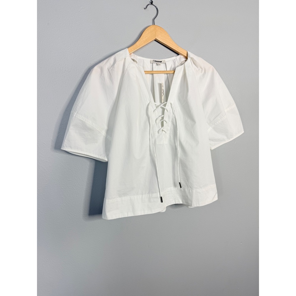 Madewell Poplin Lace-Up Top White XS NWT - Picture 4 of 8